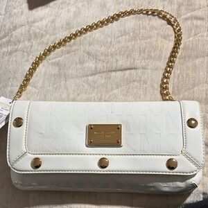 Michael Kors White Clutch with Gold Accents